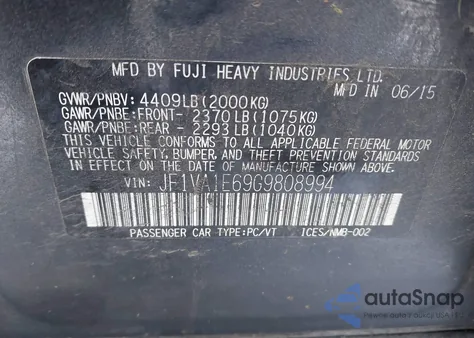 2016 Subaru Wrx Premium из США, поврежденный, VIN JF1VA1E69G9808994